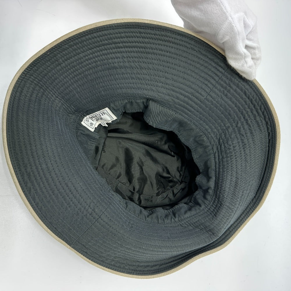 HERMES hat Nylon, suede gray H logo mens 57 Used