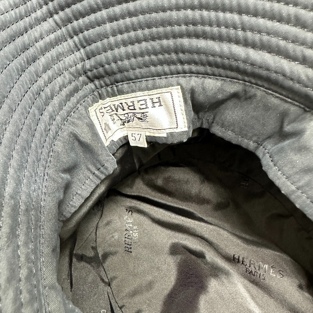 HERMES hat Nylon, suede gray H logo mens 57 Used
