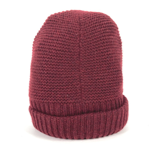 HERMES Knit hat cashmere Brown type leather tag leather tag Boston S