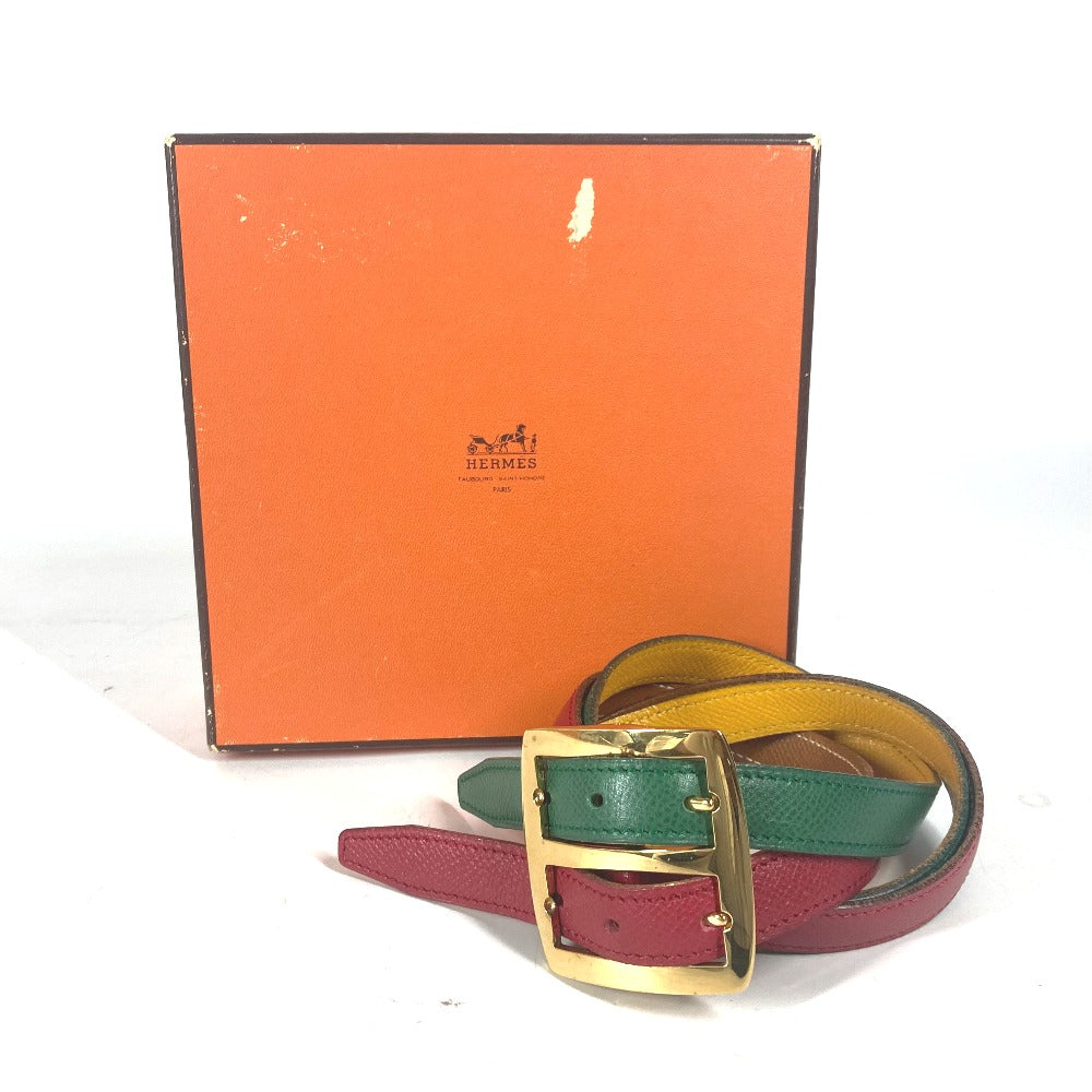 HERMES belt leather Red vintage Double Women 65 Used