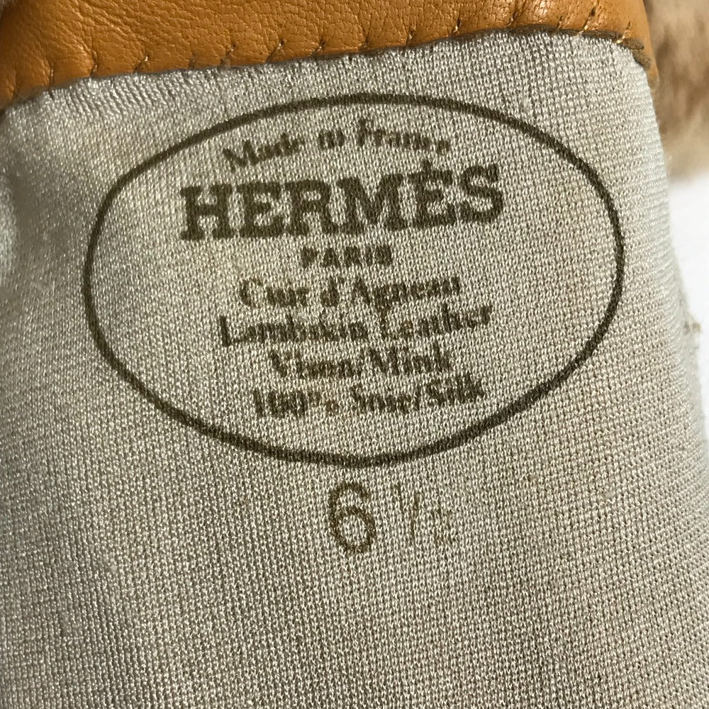 HERMES Glove leather Beige type Cadena Charm Princess 6.5