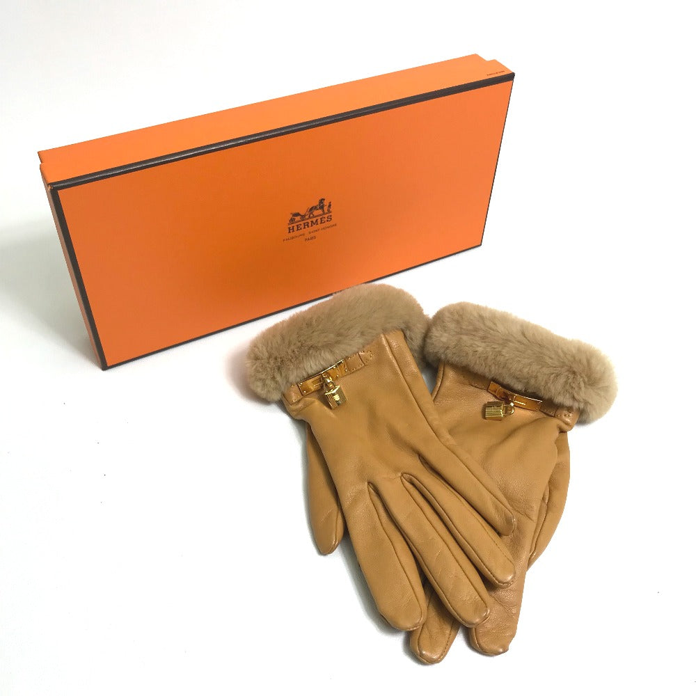 HERMES Glove leather Beige type Cadena Charm Princess 6.5