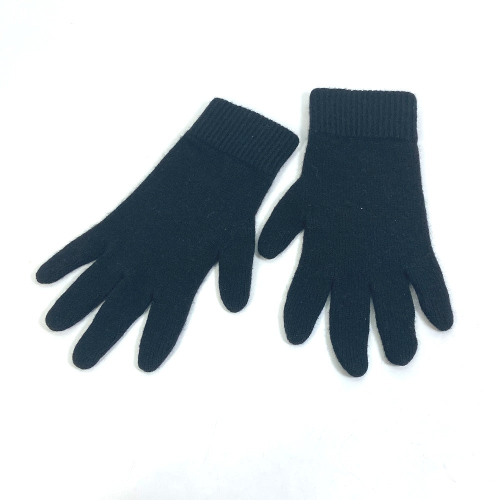 HERMES gloves cashmere black Whole pattern H logo L