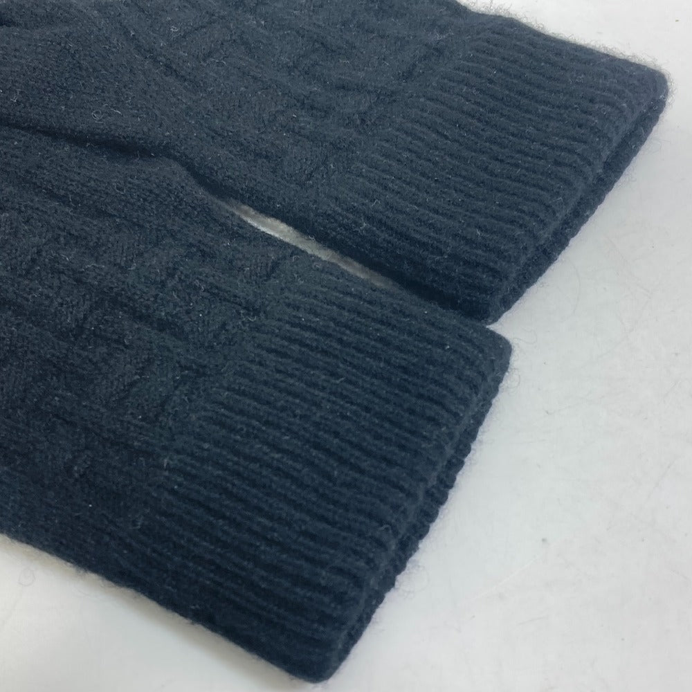 HERMES gloves cashmere black Whole pattern H logo L