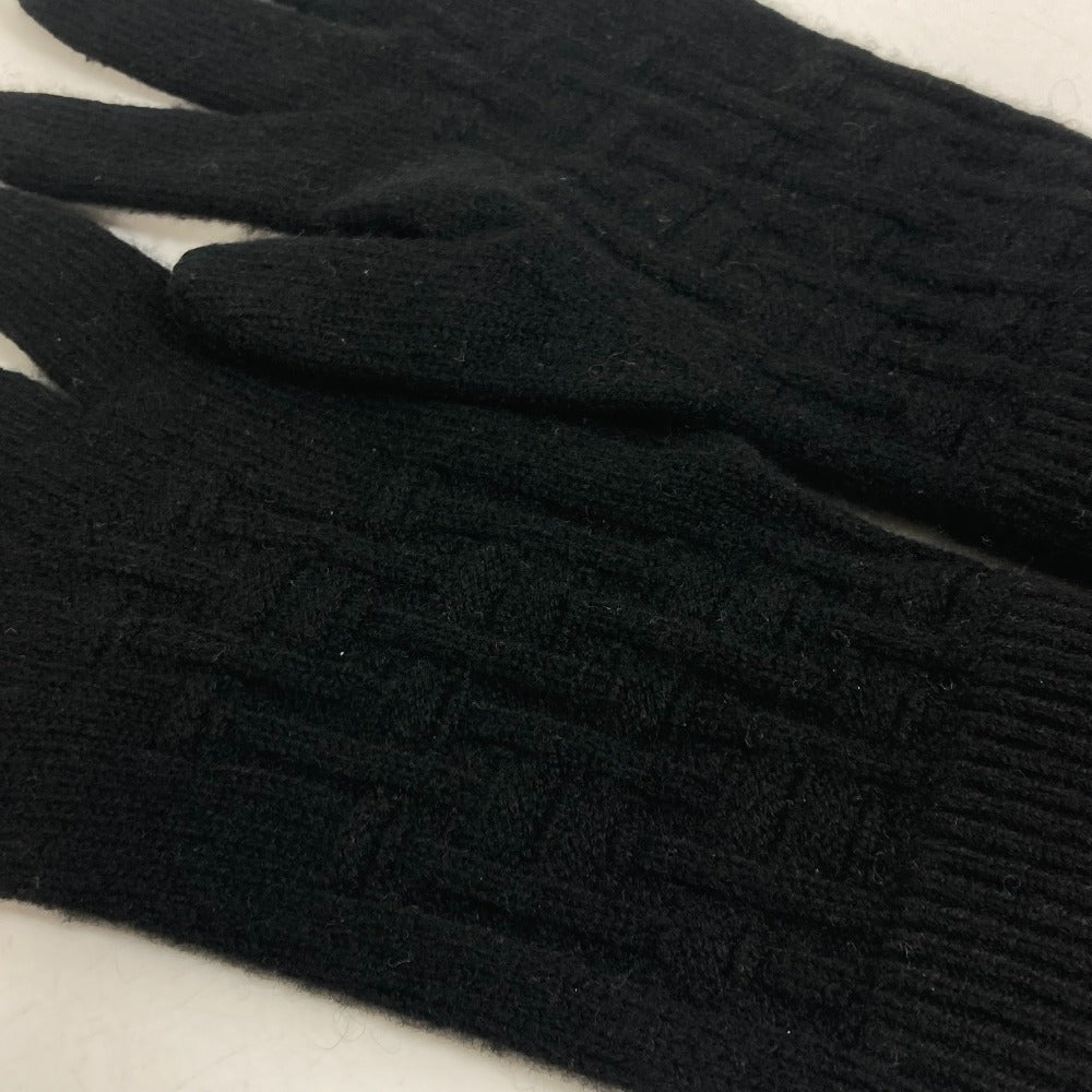 HERMES gloves cashmere black Whole pattern H logo L