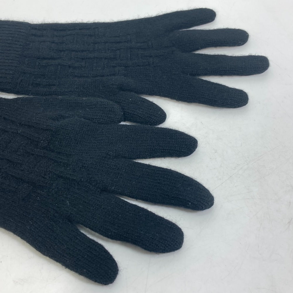 HERMES gloves cashmere black Whole pattern H logo L