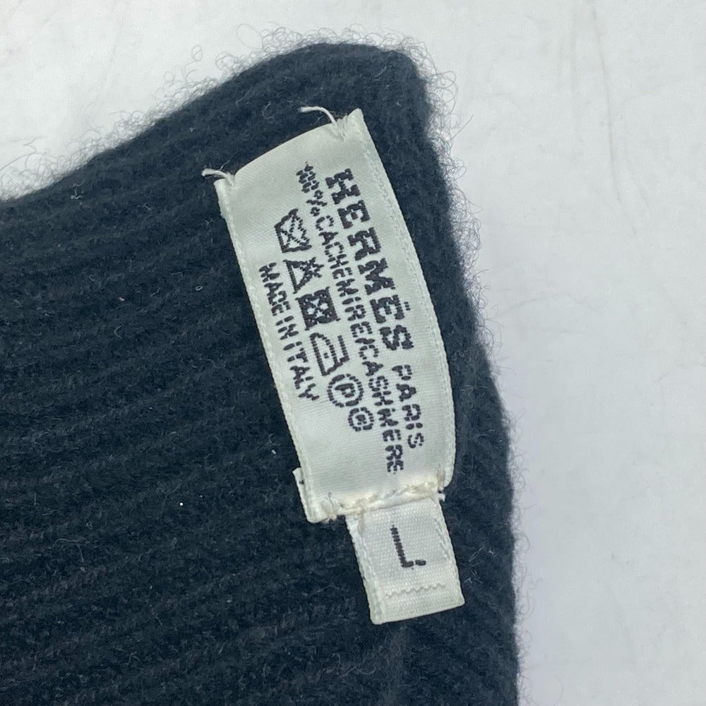 HERMES gloves cashmere black Whole pattern H logo L