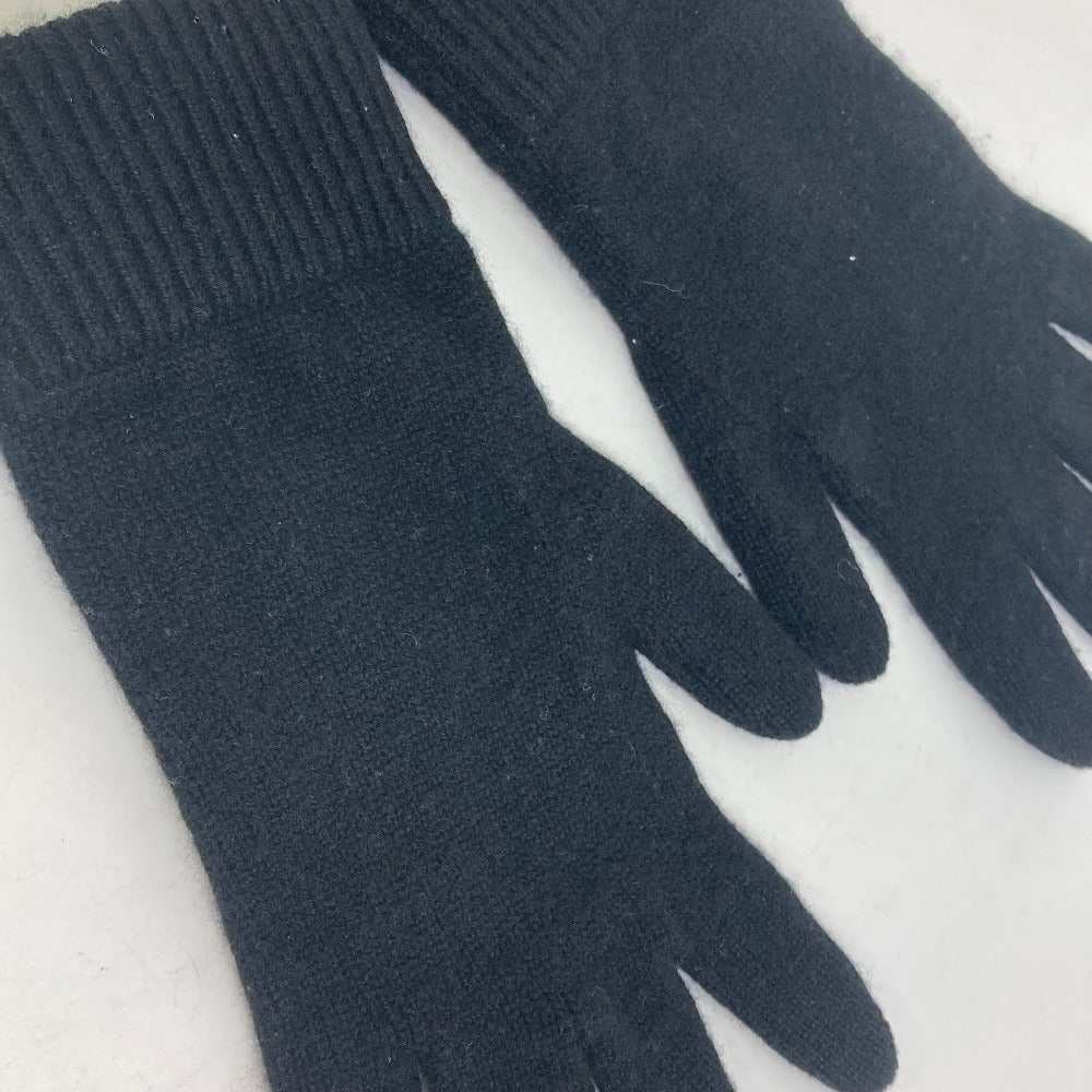 HERMES gloves cashmere black Whole pattern H logo L