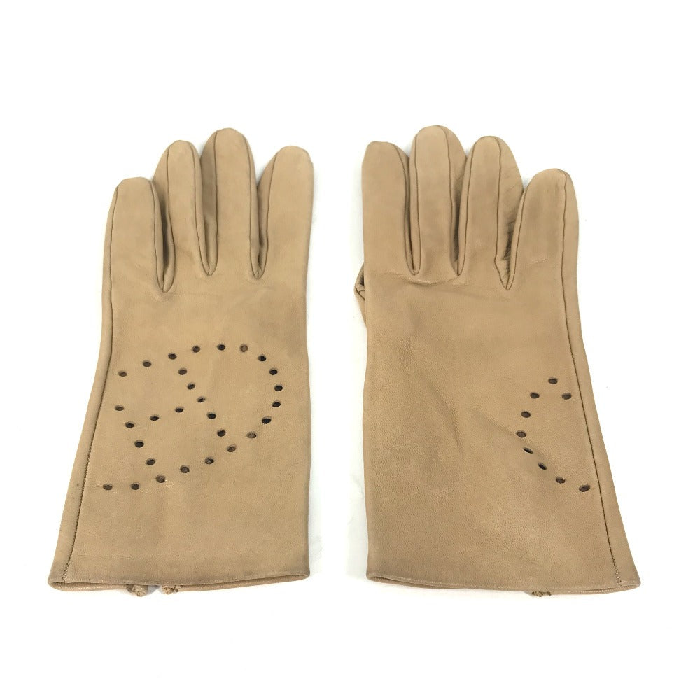 HERMES gloves leather beige Punching logo 7