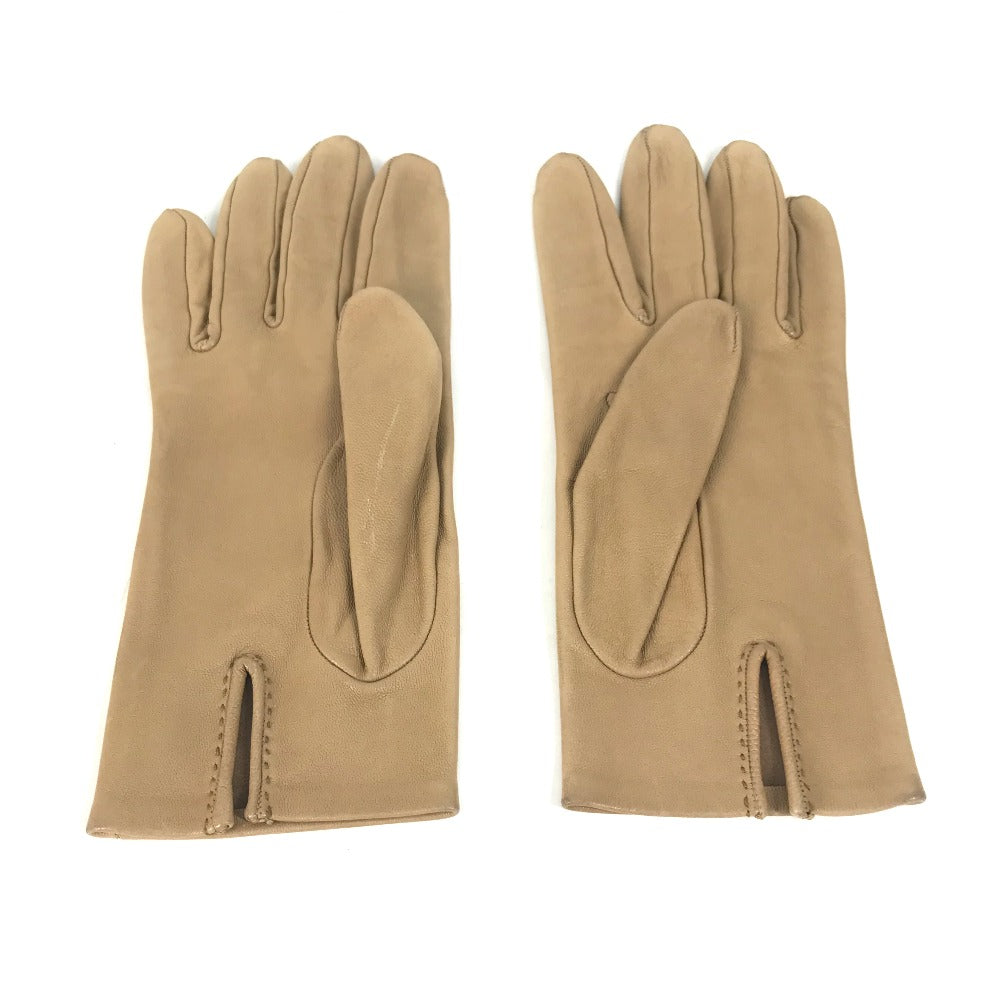 HERMES gloves leather beige Punching logo 7