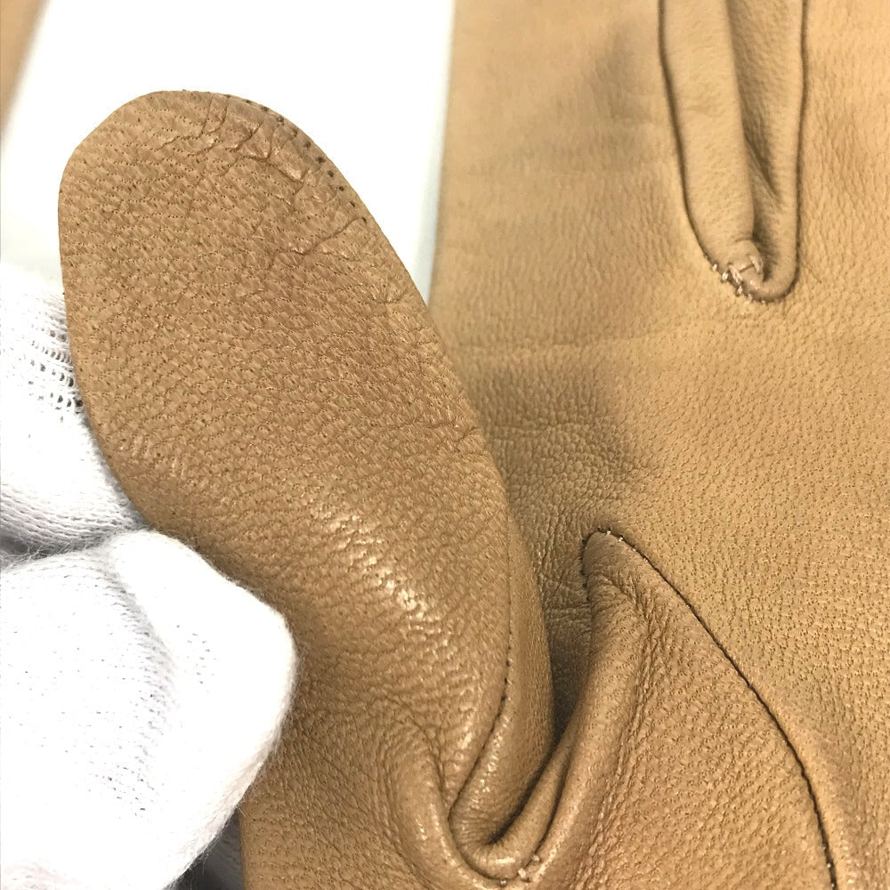 HERMES gloves leather beige Punching logo 7