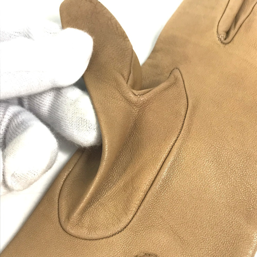 HERMES gloves leather beige Punching logo 7