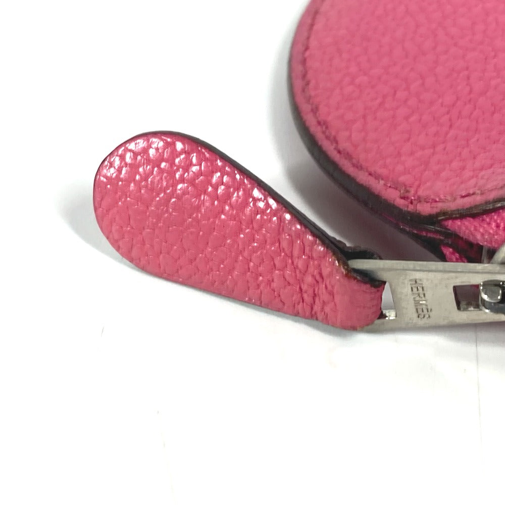 HERMES Coin case leather pink H logo Evelyn