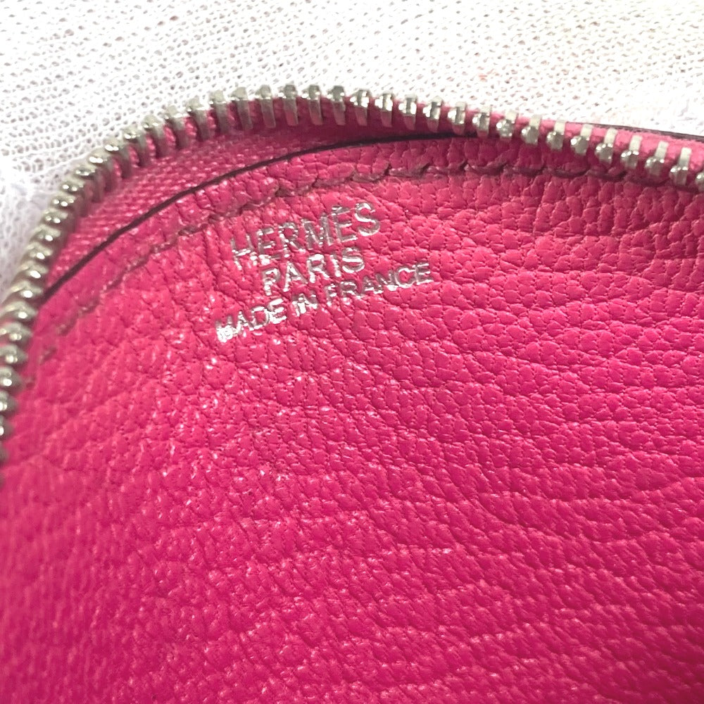 HERMES Coin case leather pink H logo Evelyn