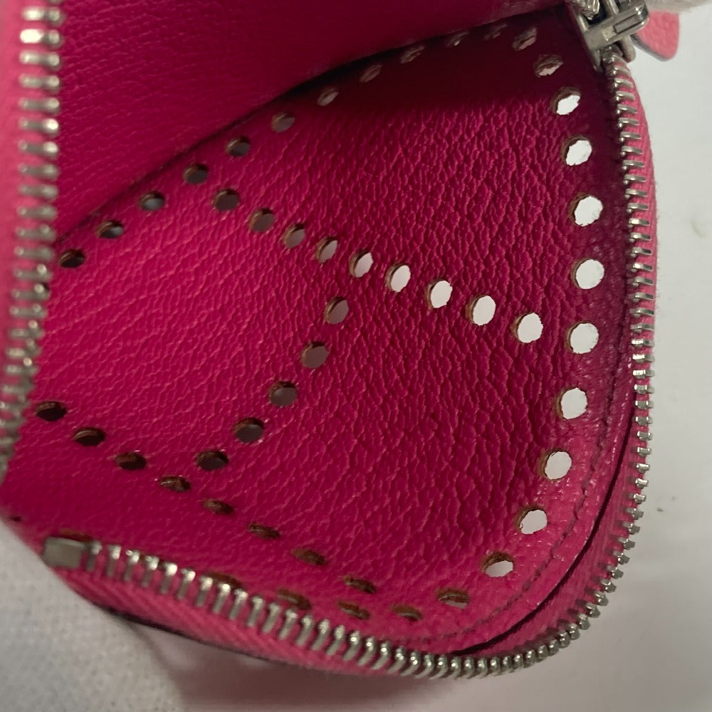 HERMES Coin case leather pink H logo Evelyn