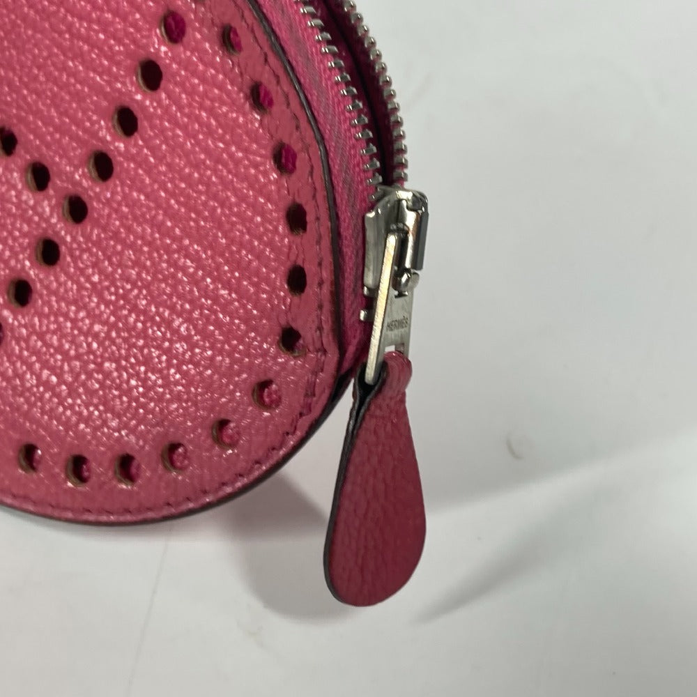 HERMES Coin case leather pink H logo Evelyn
