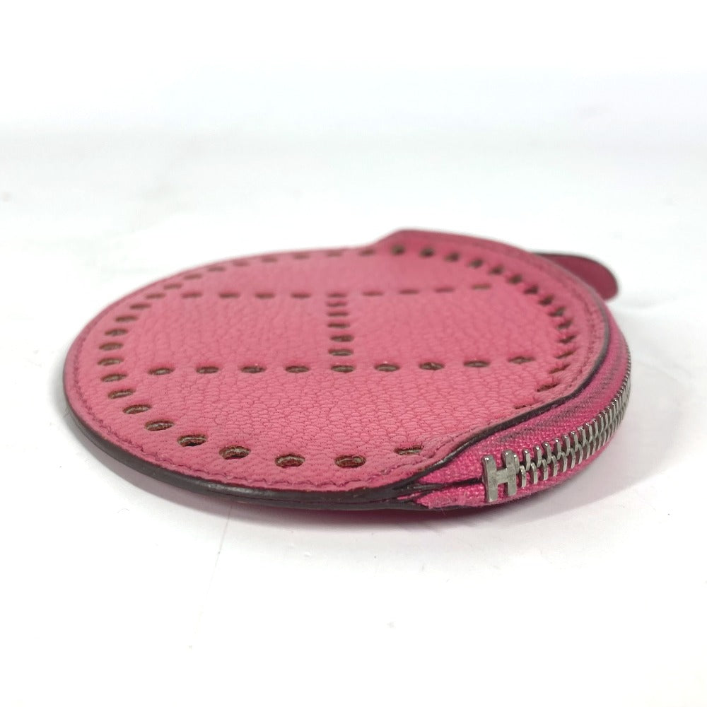 HERMES Coin case leather pink H logo Evelyn