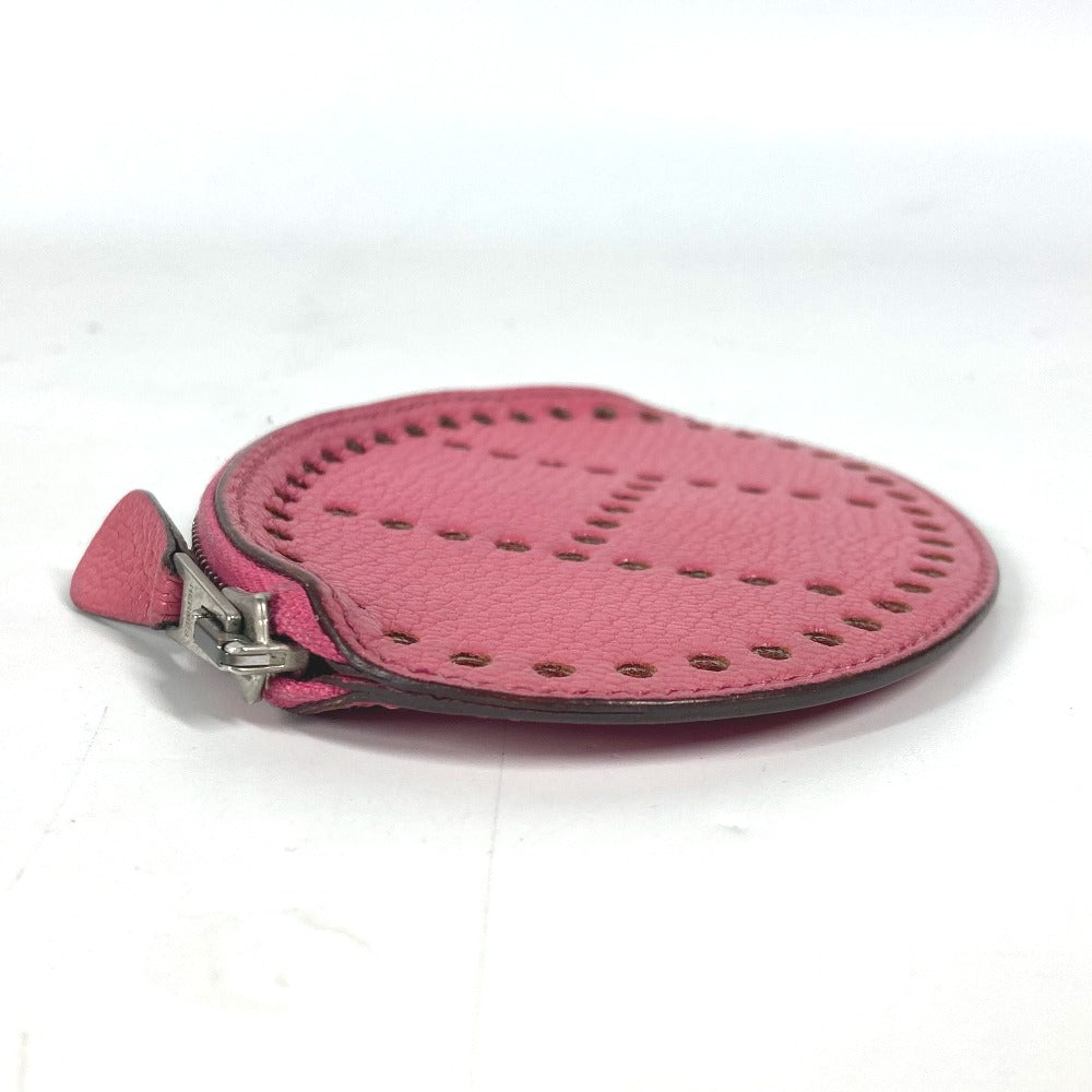 HERMES Coin case leather pink H logo Evelyn