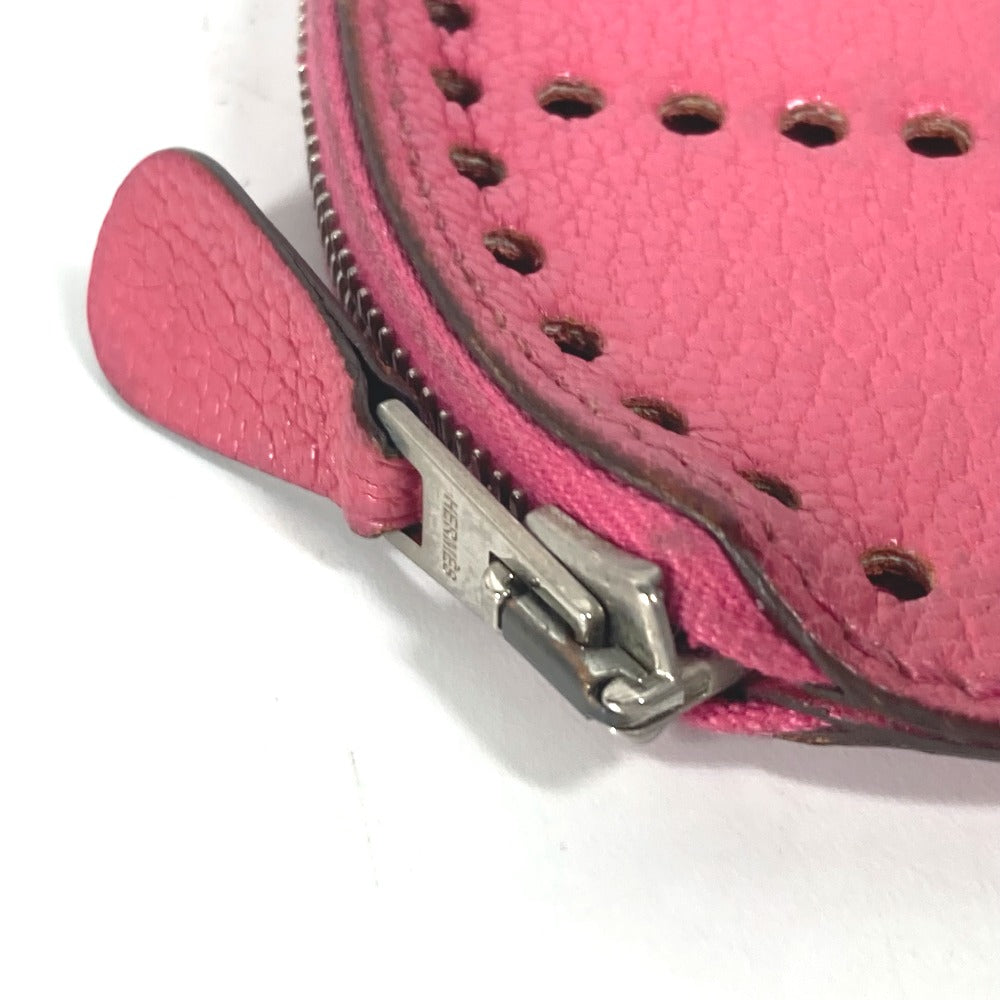 HERMES Coin case leather pink H logo Evelyn