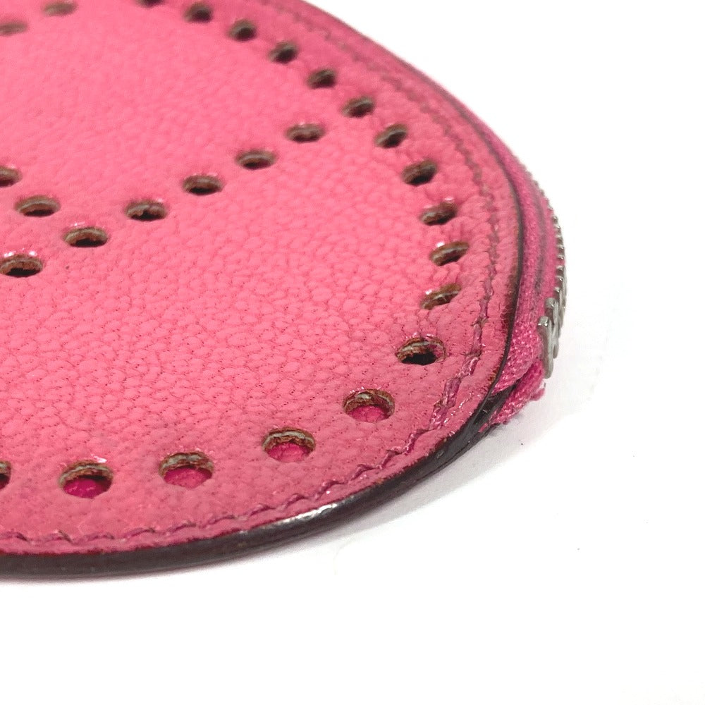 HERMES Coin case leather pink H logo Evelyn