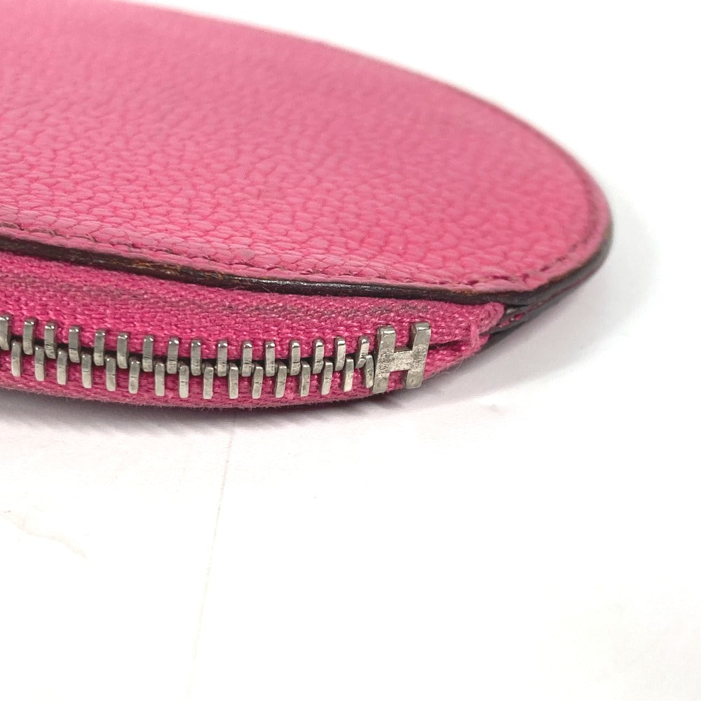 HERMES Coin case leather pink H logo Evelyn