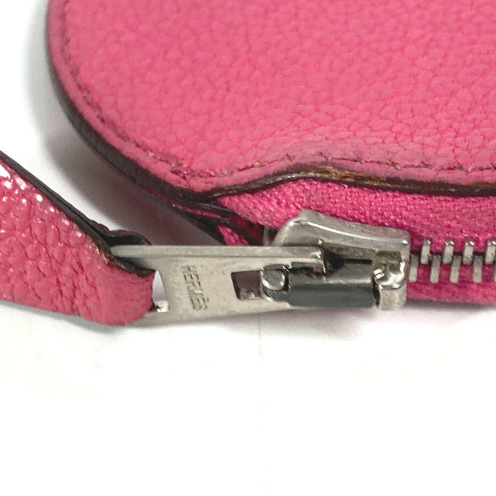 HERMES Coin case leather pink H logo Evelyn