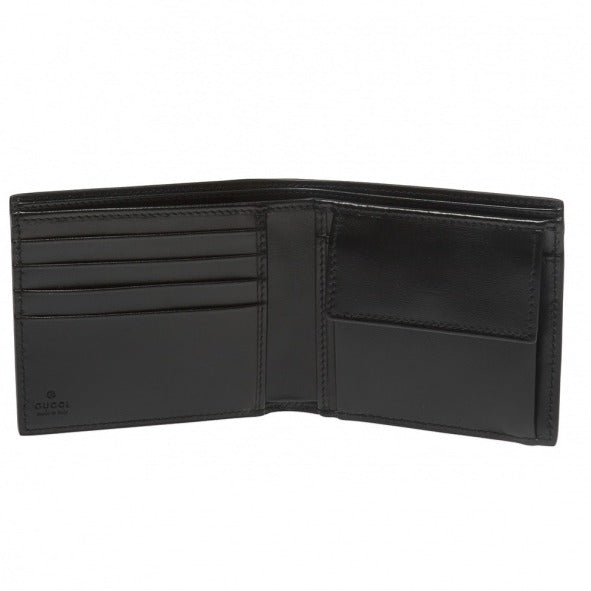 Gucci Mini Print Logo Leather Wallet With Coin Pocket in Black