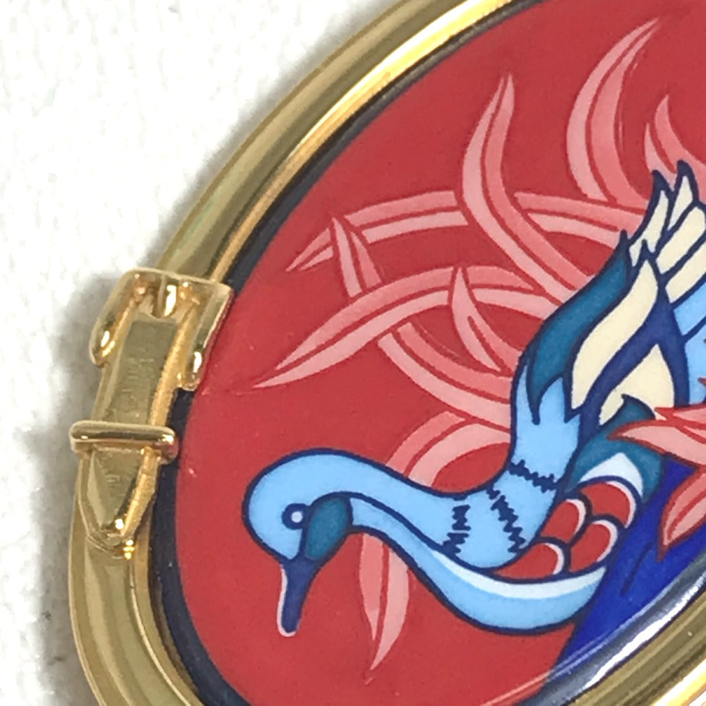 HERMES Brooch Gold Plated Gold x red Bird bird motif