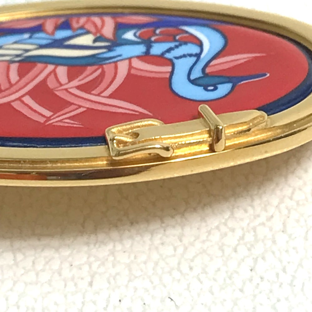 HERMES Brooch Gold Plated Gold x red Bird bird motif