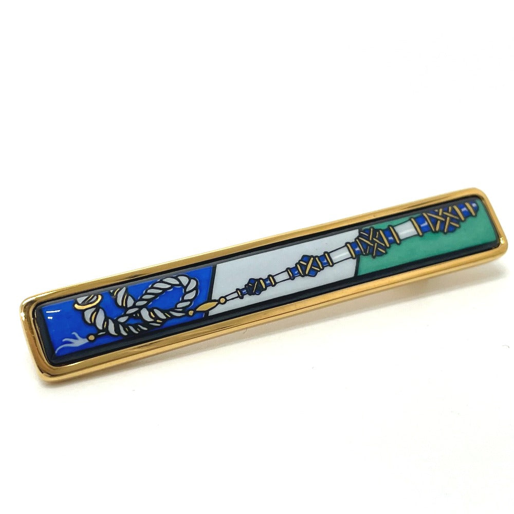 HERMES Brooch metal gold Treasure grilled emaille Women Used