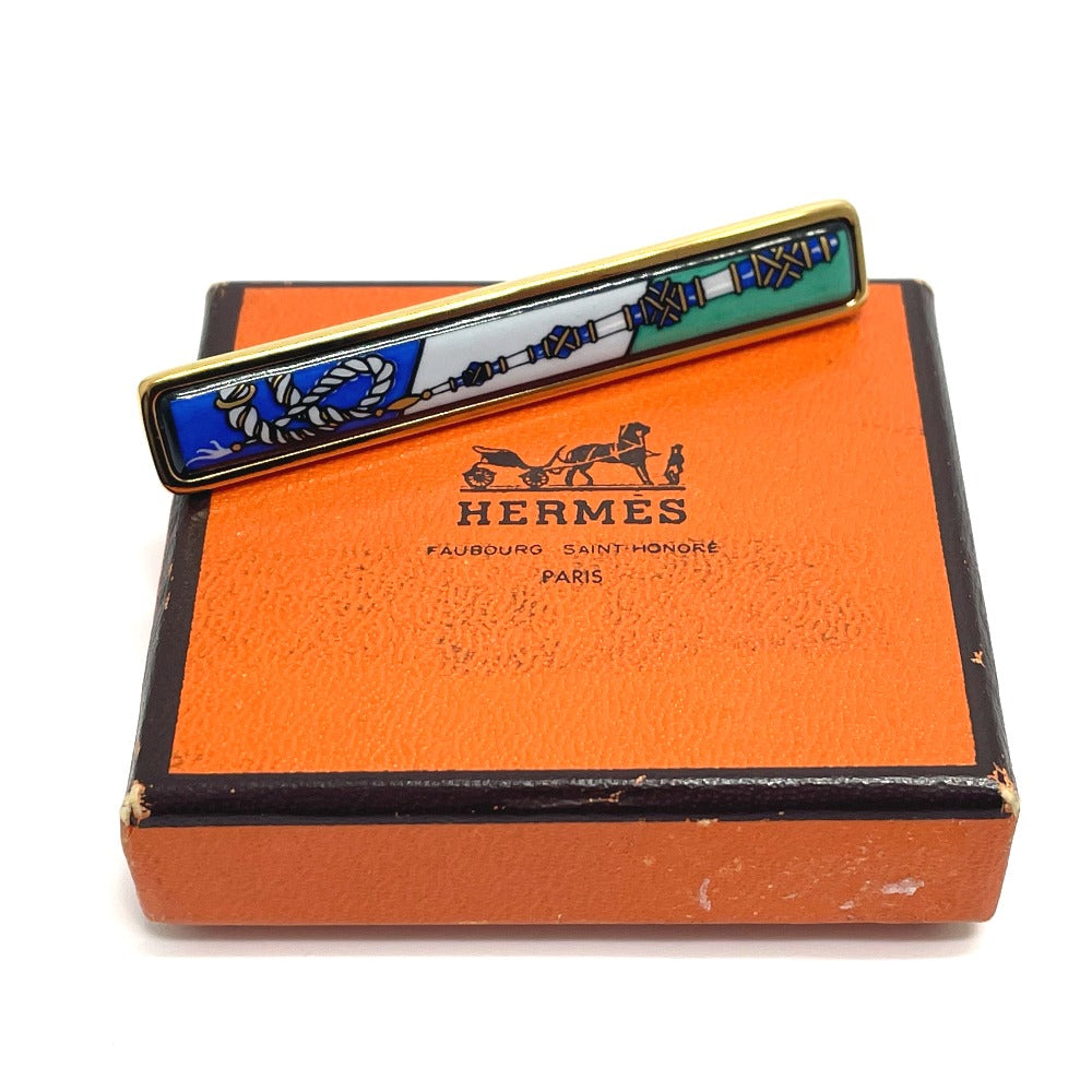 HERMES Brooch metal gold Treasure grilled emaille Women Used