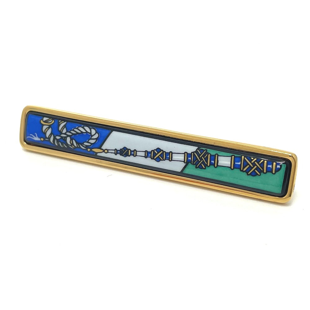 HERMES Brooch metal gold Treasure grilled emaille Women Used