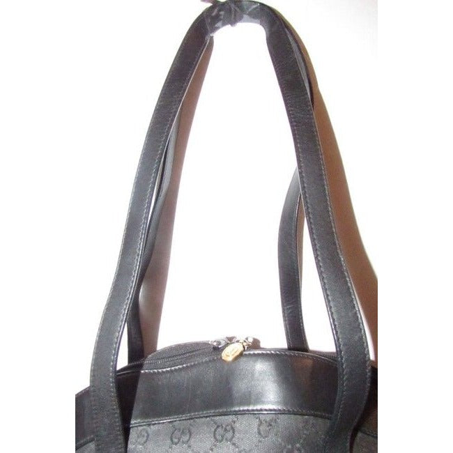 Gucci W Guccissima Print Canvasleather Two Longer Strapsgold Black Leather And Gg Canvas Satchel