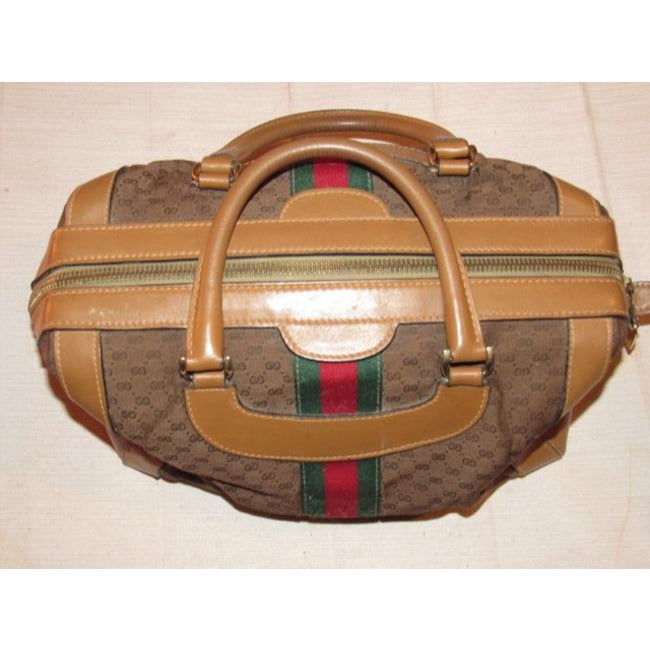 Gucci Micro Guccissima Print Canvasleather Sherry Line Top Handle Brown Leather And Gg Leather Satch
