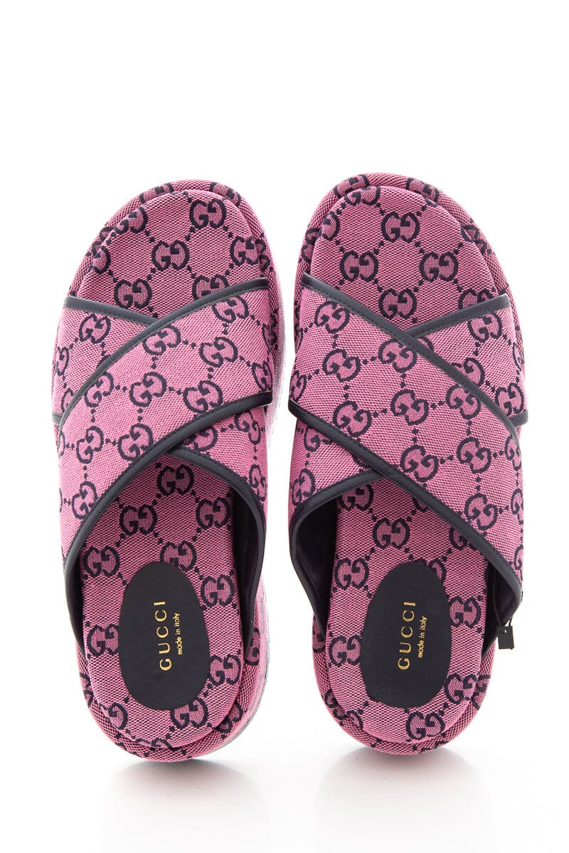 Gucci Pink Canvas GG Cross Strap Sandals SZ 37