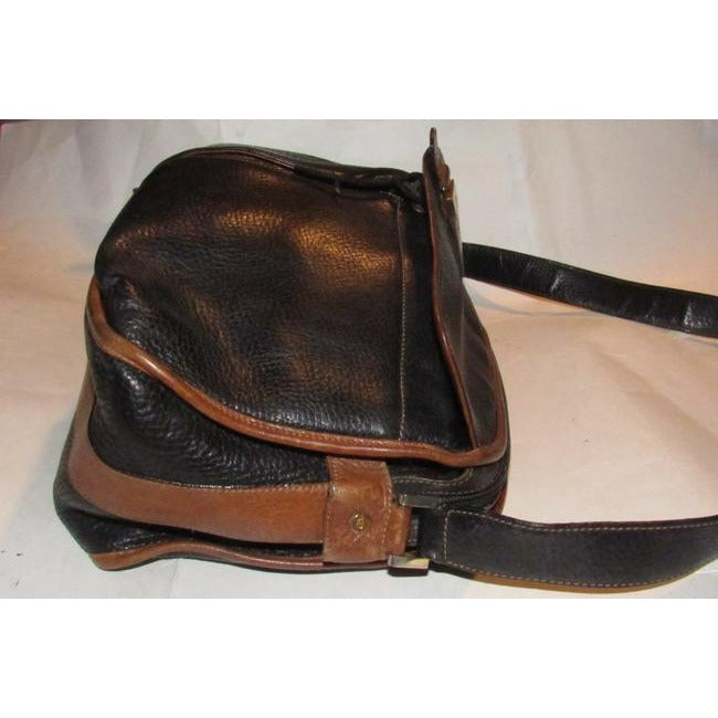 Gucci Vintage Black Pebbled Leather And Brown Smooth Leather Satchel