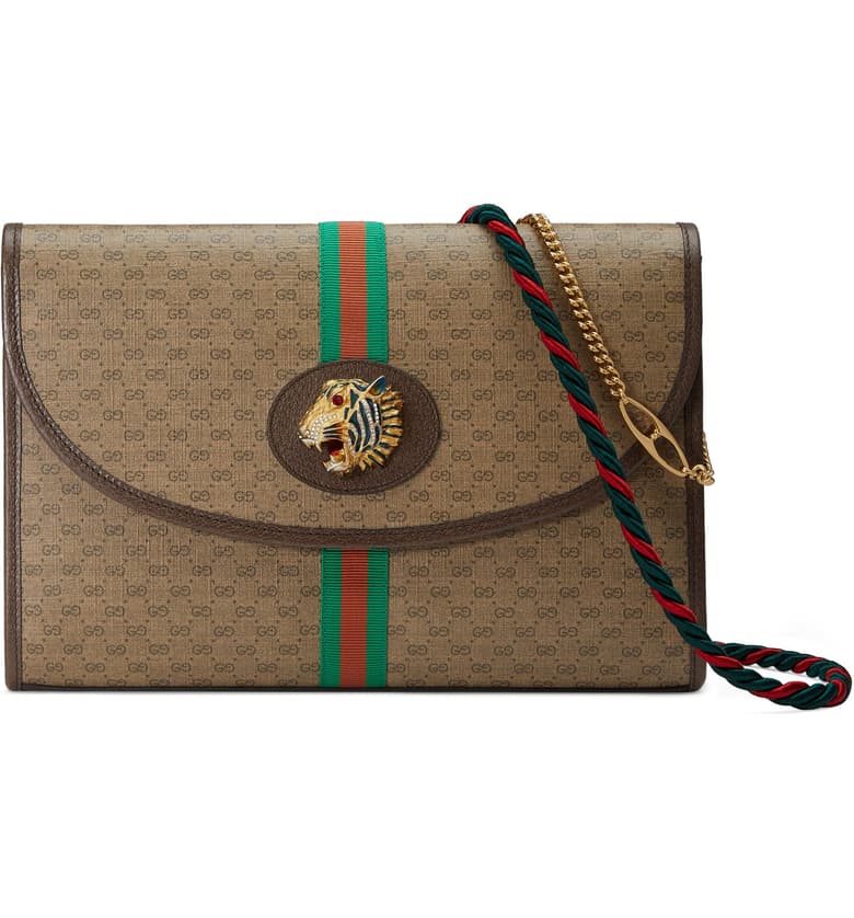 Gucci Rajah Monogram Web Shoulder Bag in Brown