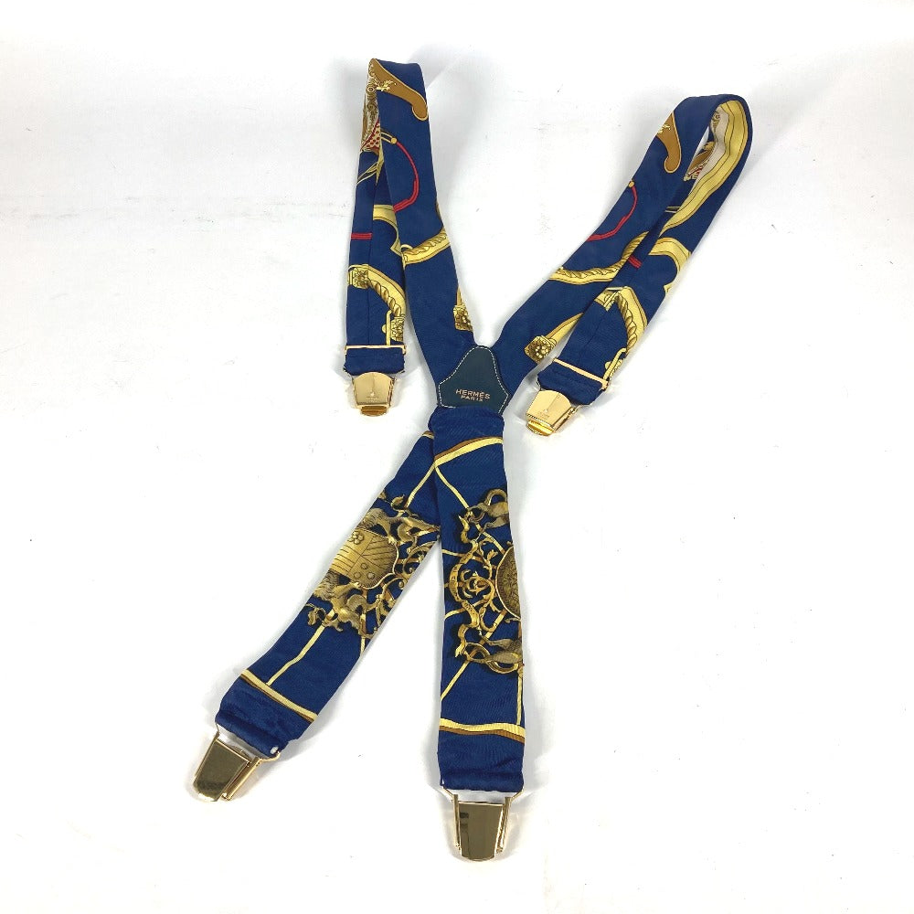 HERMES suspenders silk Navy vintage Overall handle Women Used