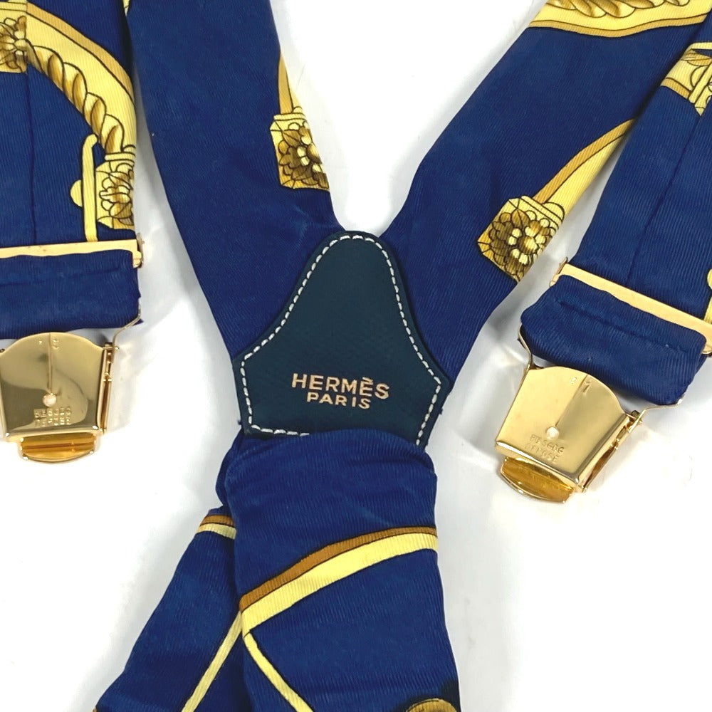 HERMES suspenders silk Navy vintage Overall handle Women Used