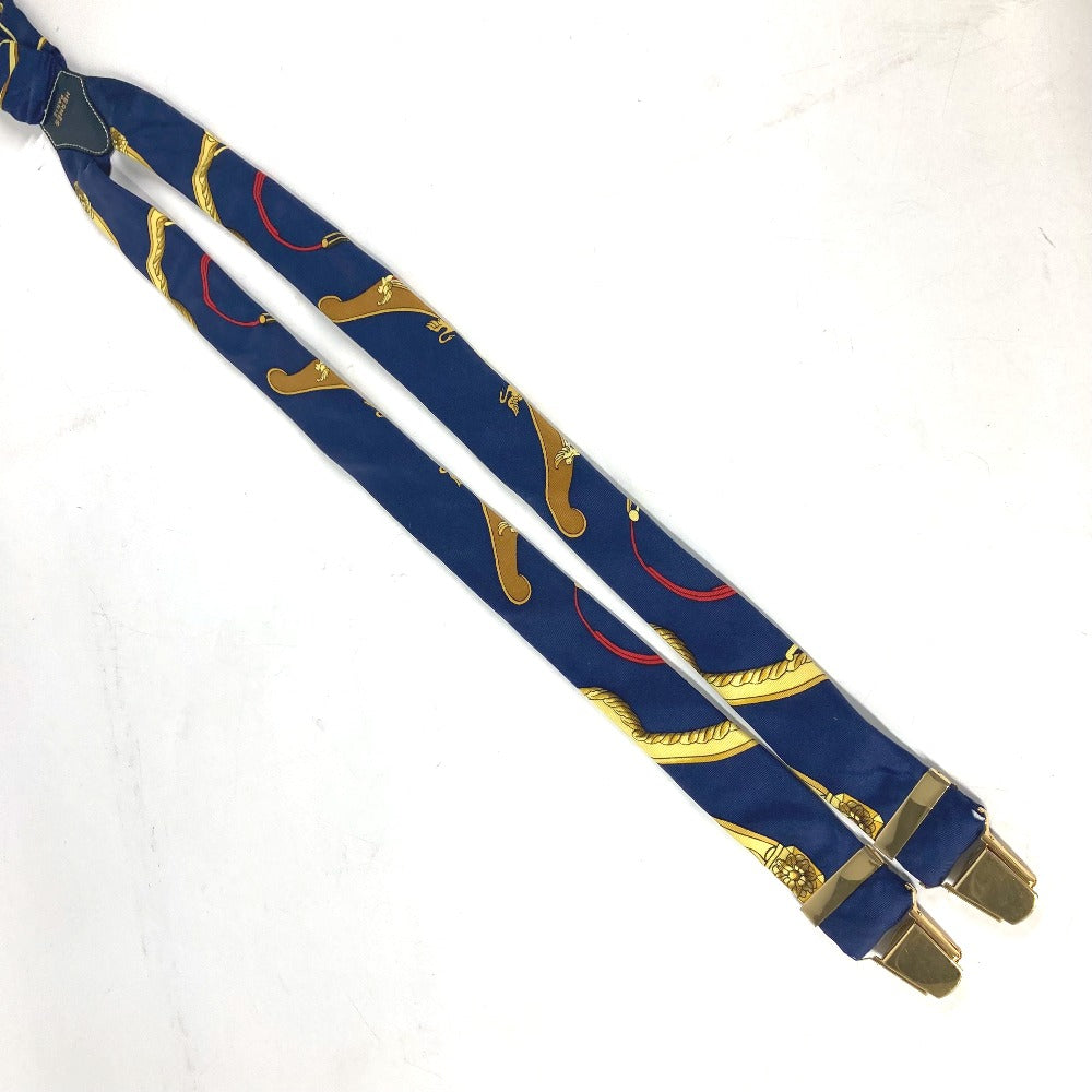 HERMES suspenders silk Navy vintage Overall handle Women Used