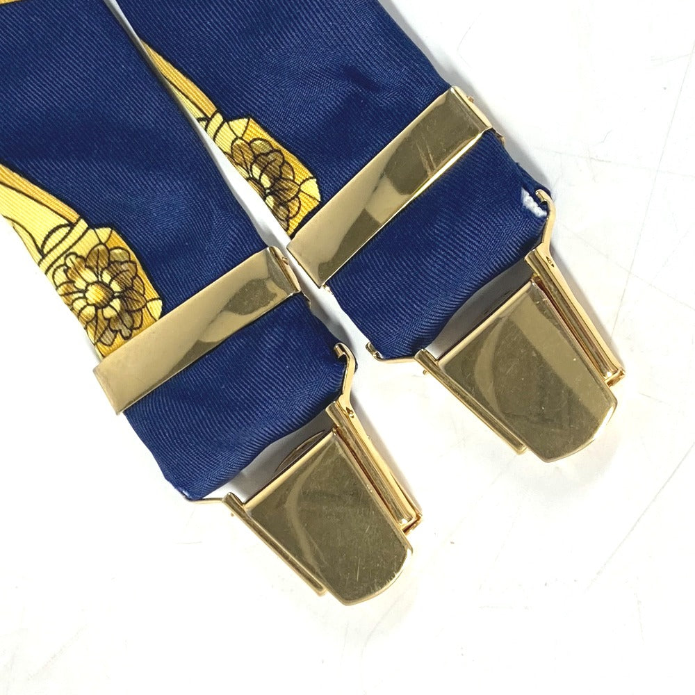 HERMES suspenders silk Navy vintage Overall handle Women Used