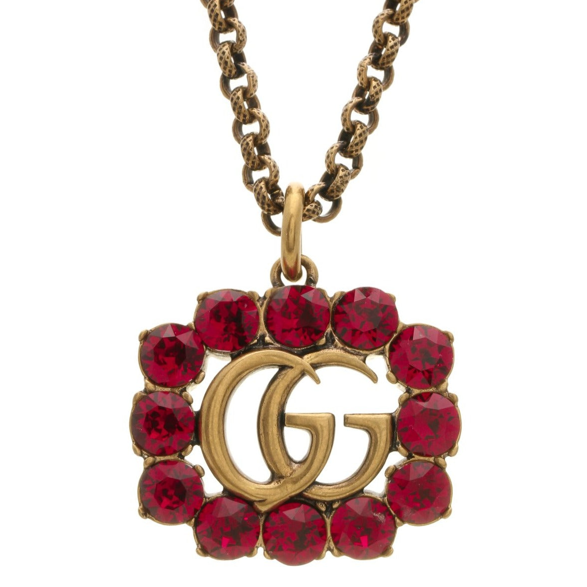 Gucci Red Crystal Double G Marmont Necklace in Gold