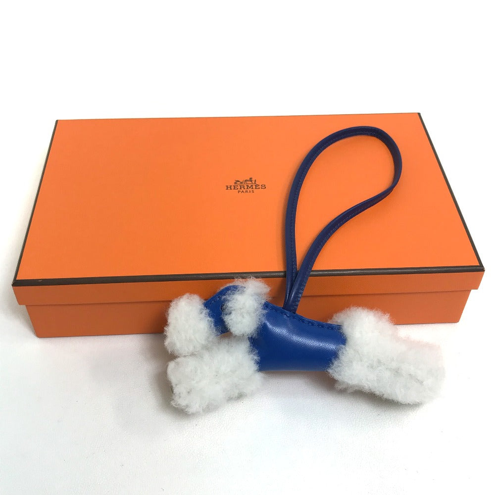 HERMES Bag charm Cotton / Mouton / Anion Blue Safir Fox terrier Buddy charm unisex(Unisex) Used