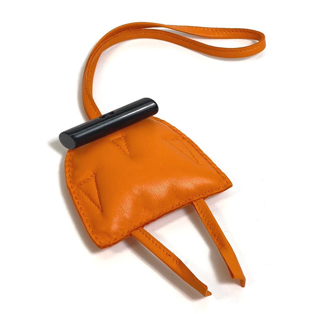 HERMES Bag charm Leather, Buffalo Horn Orange petit ash owl unisex(Unisex) Used