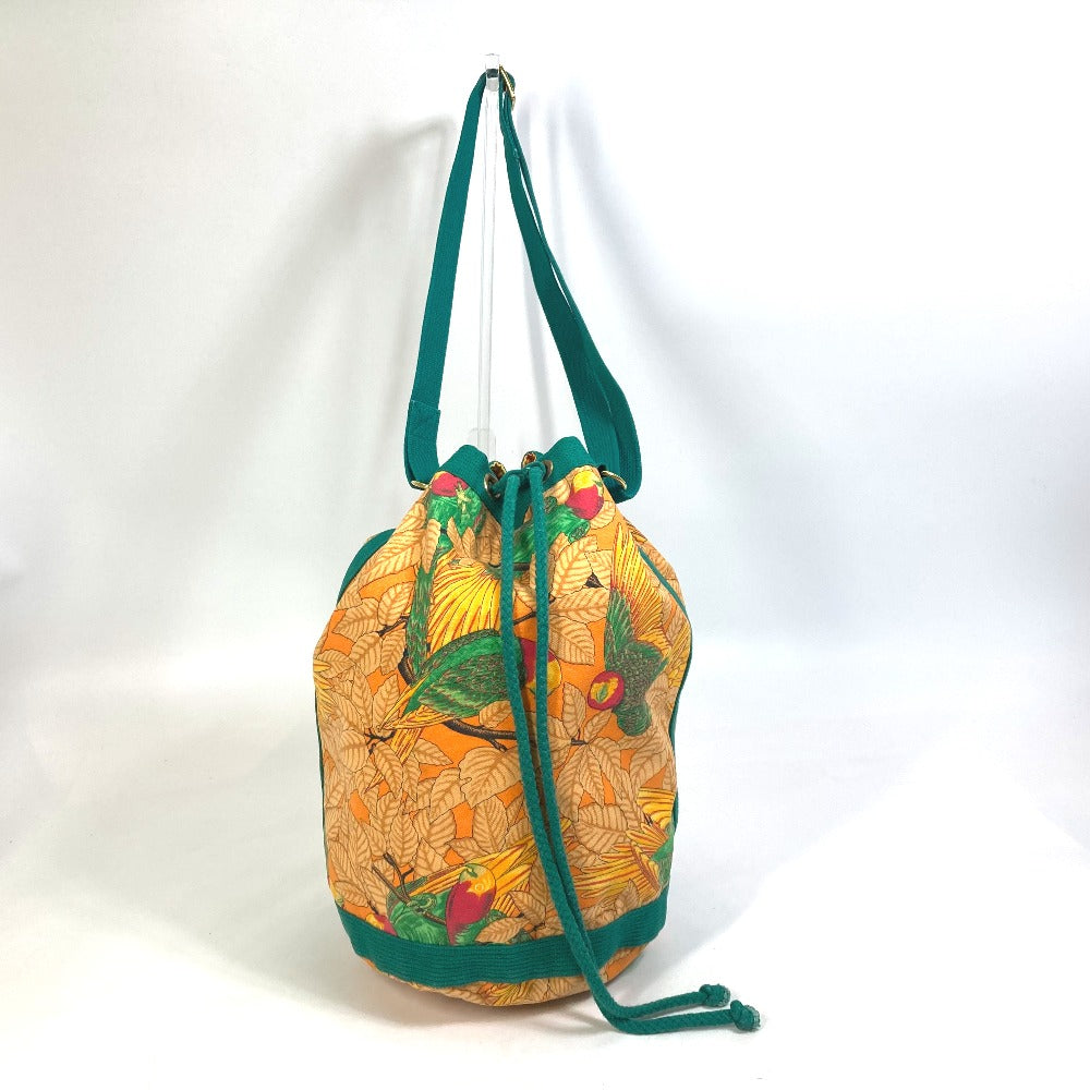 HERMES Shoulder Bag canvas green vintage Bird pattern purse Women Used