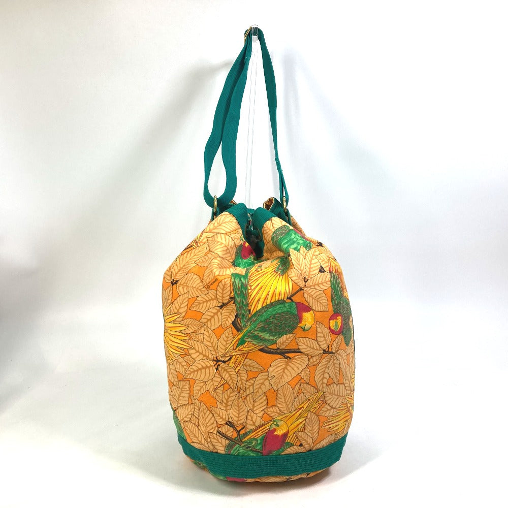 HERMES Shoulder Bag canvas green vintage Bird pattern purse Women Used