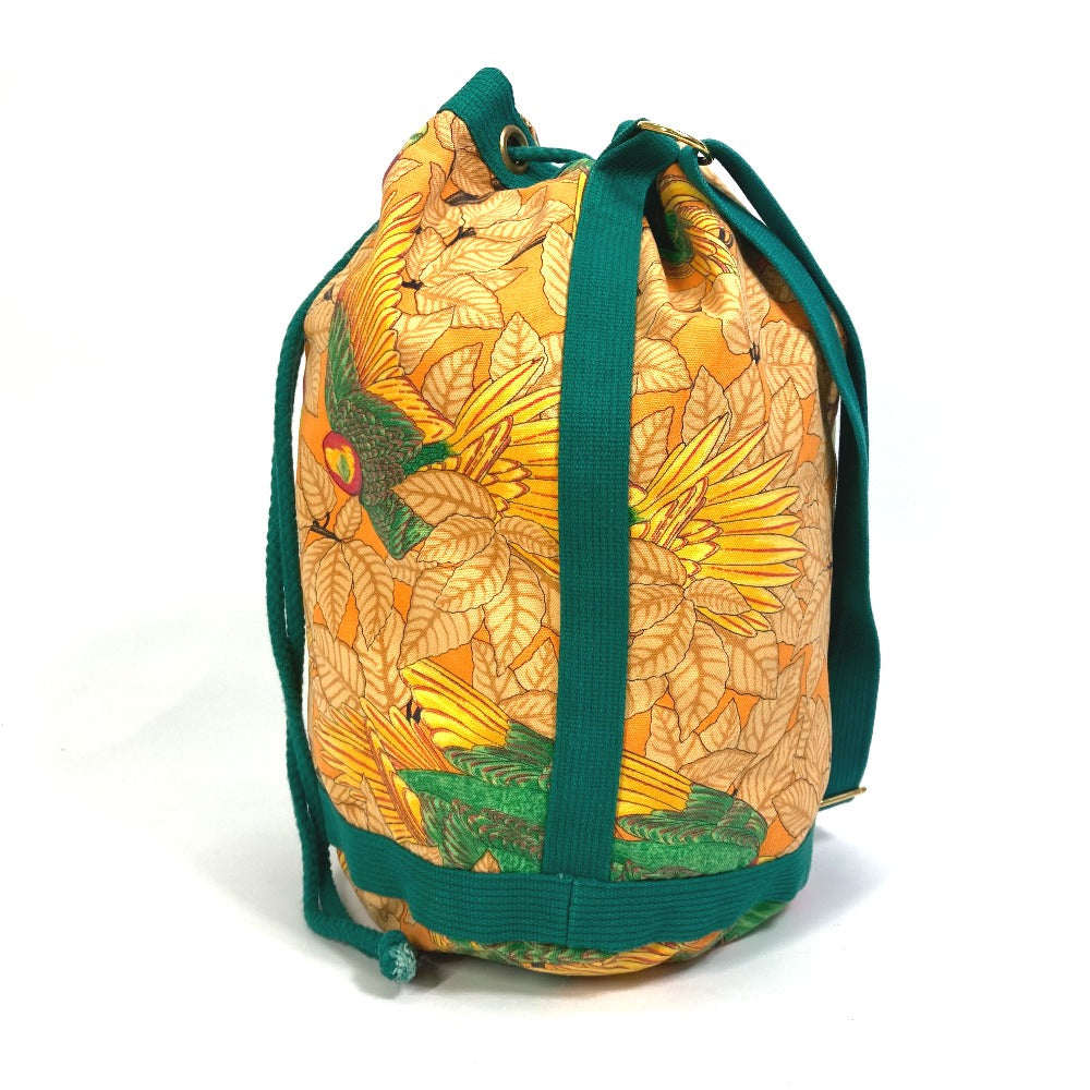 HERMES Shoulder Bag canvas green vintage Bird pattern purse Women Used