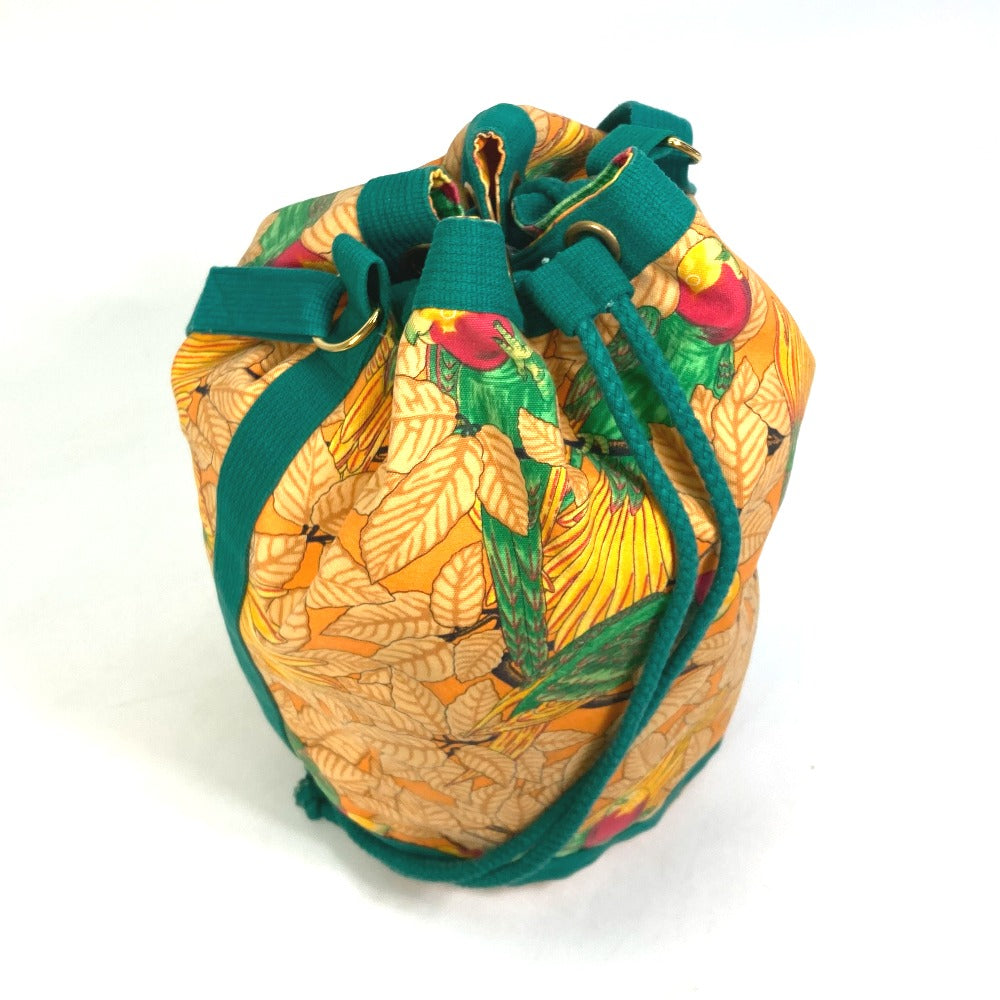 HERMES Shoulder Bag canvas green vintage Bird pattern purse Women Used
