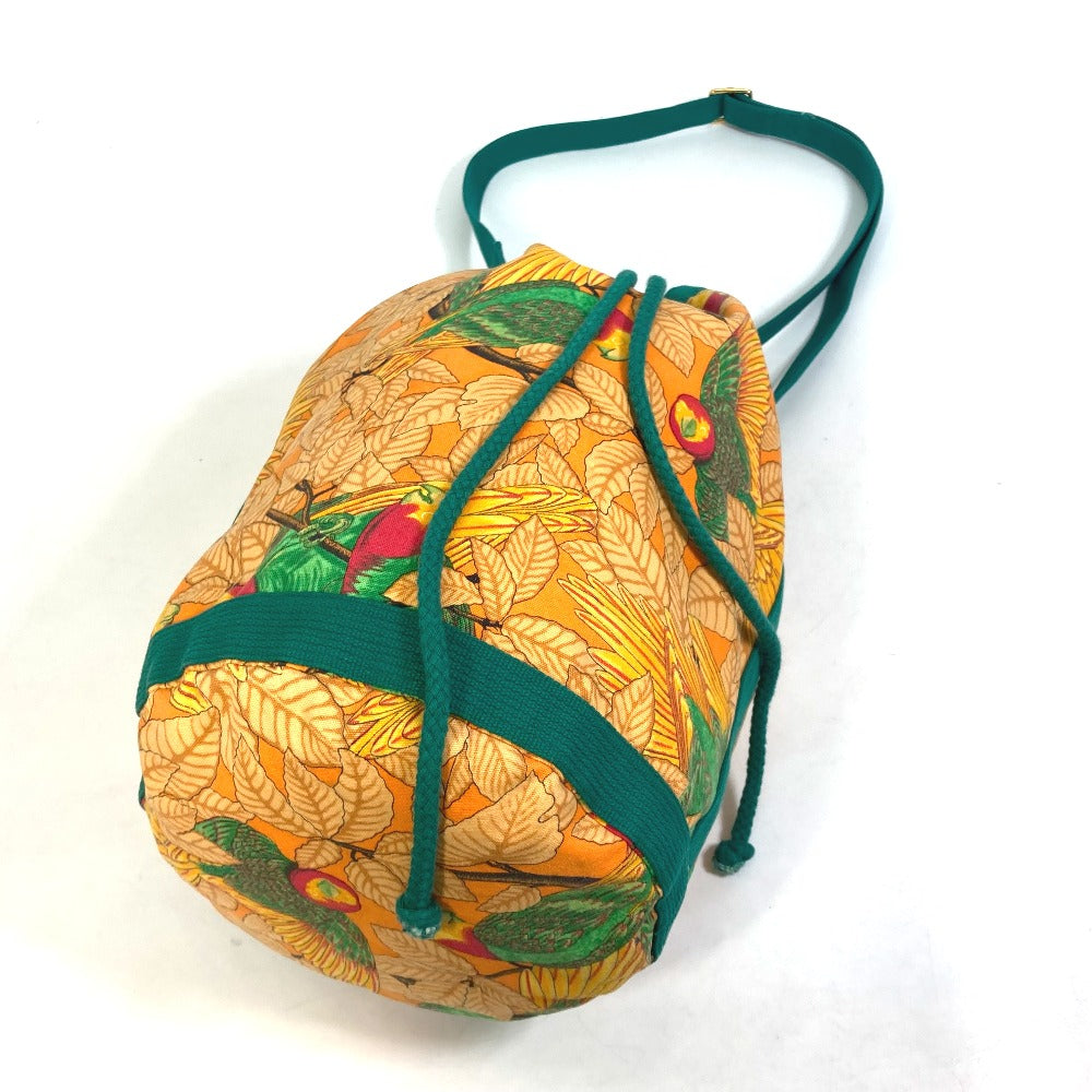 HERMES Shoulder Bag canvas green vintage Bird pattern purse Women Used
