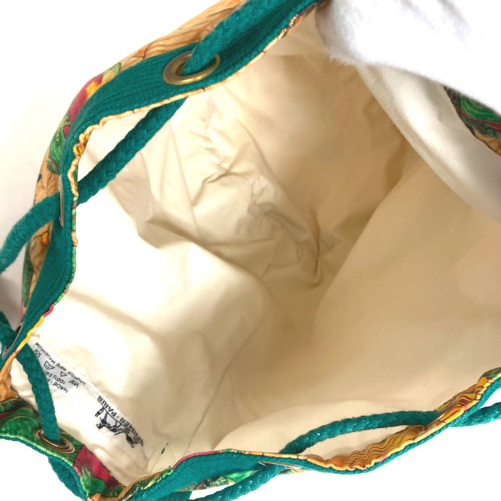 HERMES Shoulder Bag canvas green vintage Bird pattern purse Women Used
